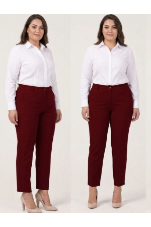 Battal Beden Beli Kemerli Cepli Klasik Kumaş Pantolon (BORDO)