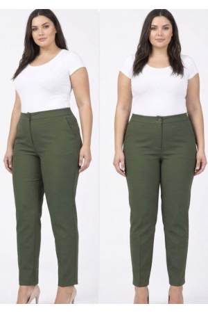 Battal Beden Beli Kemerli Cepli Klasik Kumaş Pantolon (HAKİ)