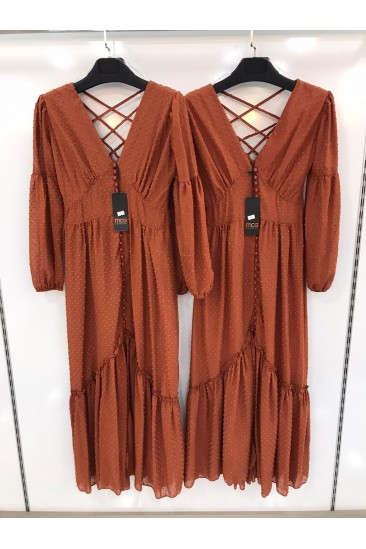 Kiremit Rengi Sırt Çapraz Detay  Elbise