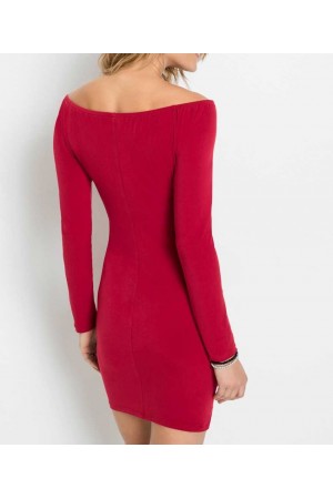 Kırmızı Büzgülü Mini Elbise 