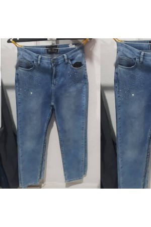 Yüksek  Bel  Taş Detaylı Full Likralı Jean 